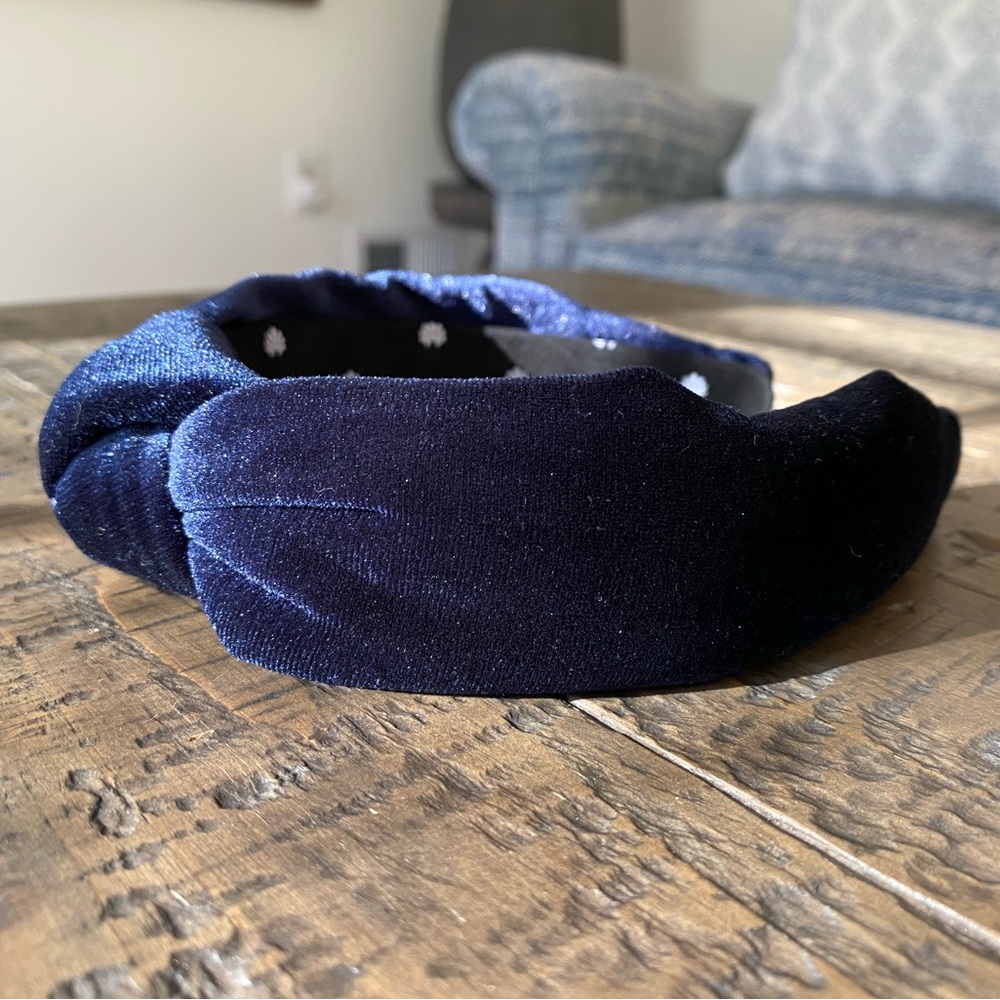 Lele Sadoughi Navy Velvet Knot Headband | Bestseller | Comfortable Wide Band - Picture 8 of 14